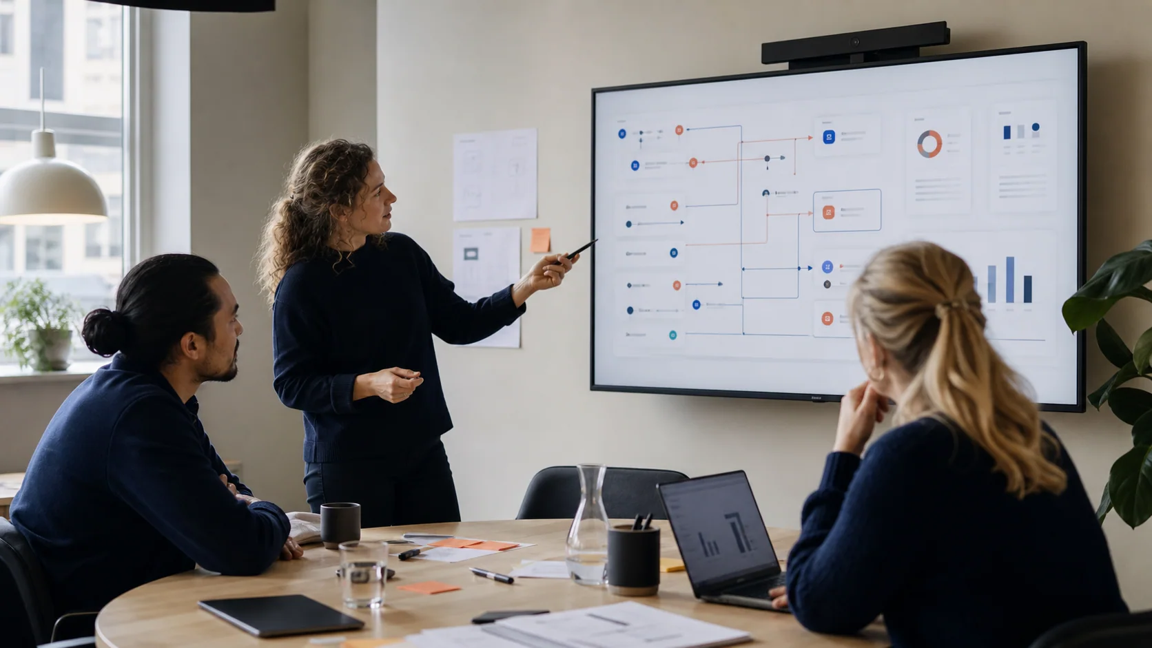 Team reviewing an illustrative before-and-after service workflow
