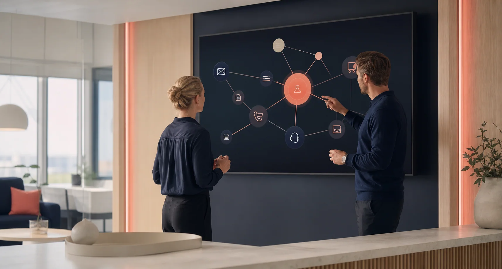 Specialister arbejder med et sikkert netværk af kundeserviceintegrationer